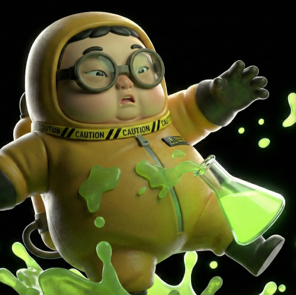 Lab scientist character in hazmat suit